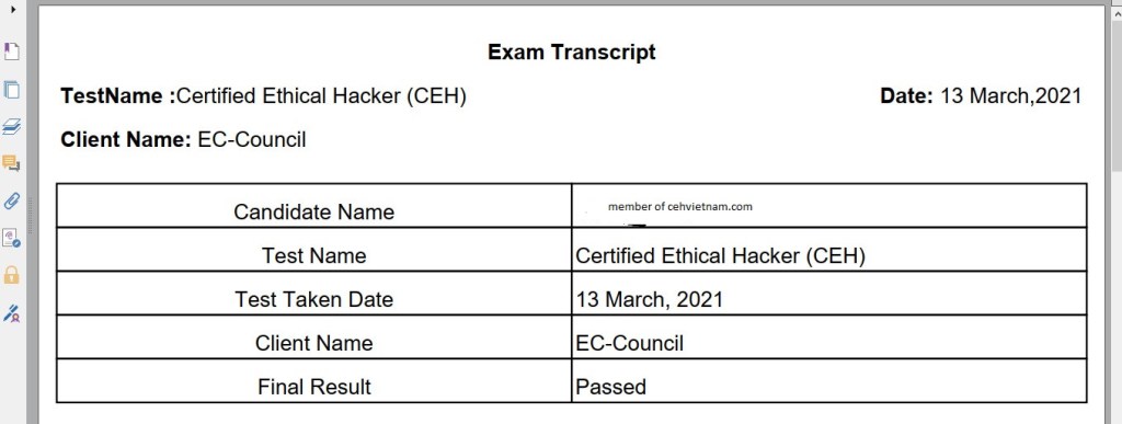 Pass CEH ANSI 96 %&nbsp;13.03.2021